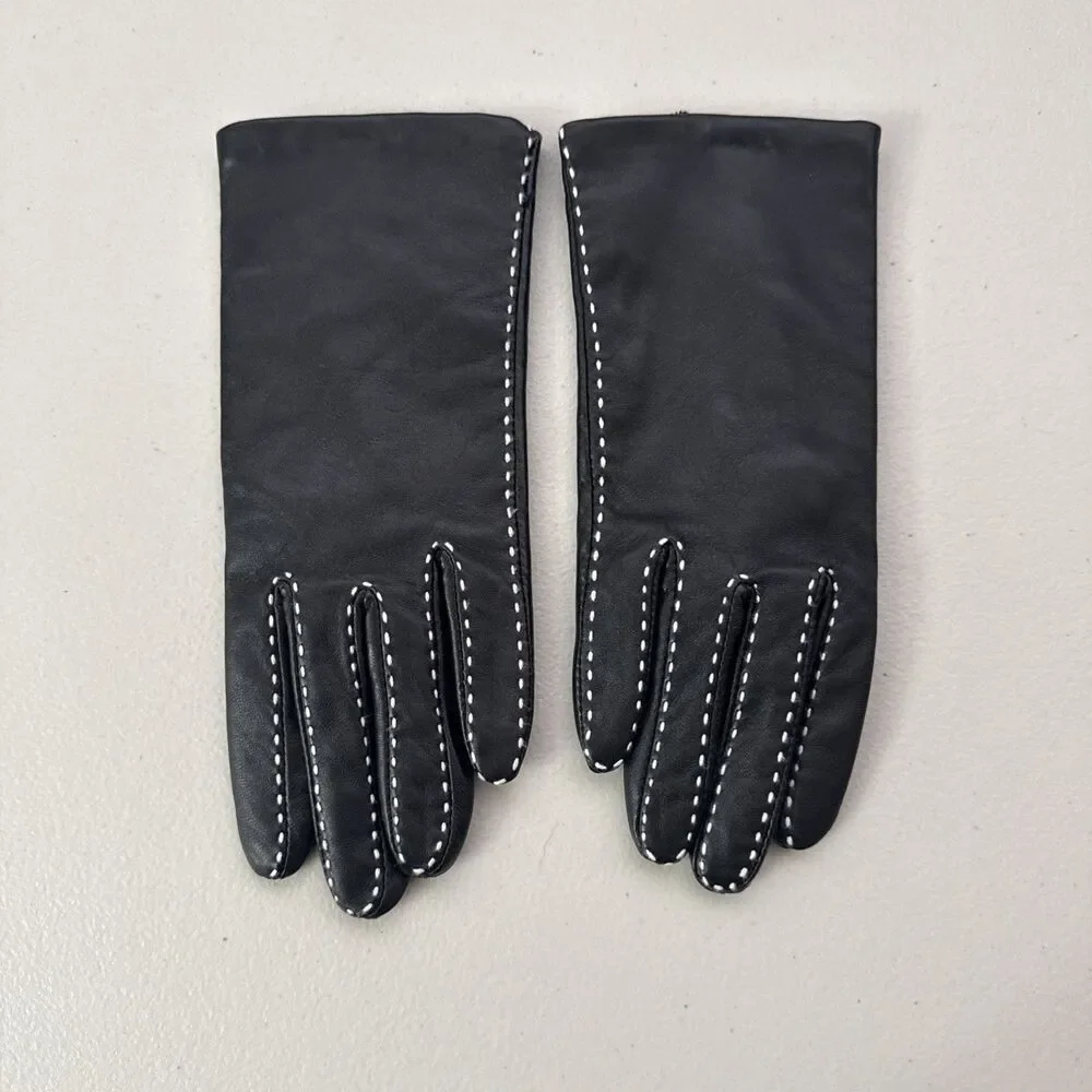 Preston And York Black Leather Gloves Women’s Size Small Contrasting Stitch
